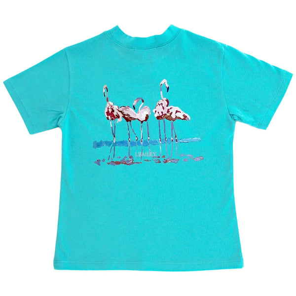 J. Bailey Logo Tee Shirt - Flamingo on Seafoam