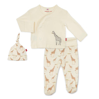 Magnetic Me 3Pc Cream Jolie Giraffe Organic Cotton Kimono Set