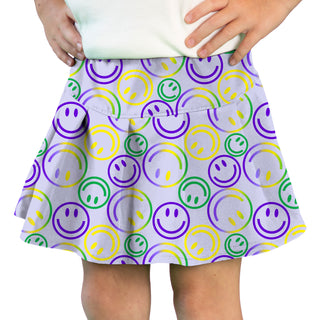 Azarhia Athleisure Tennis Skirt - Mardi Gras Smiley Face