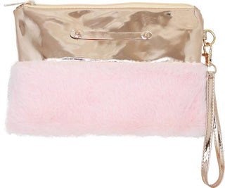 Pink Faux Fur Wristlet w/ Iridescent Trim