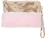 Pink Faux Fur Wristlet w/ Iridescent Trim