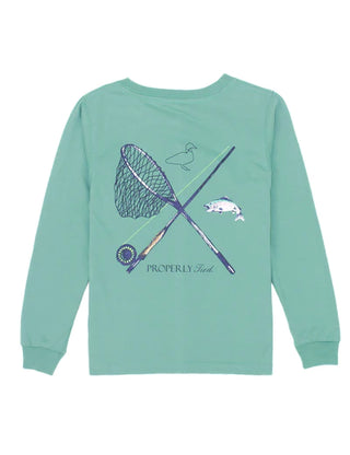 Properly Tied L/S Trout Fishing Green Graphic Tee