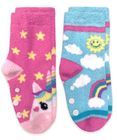 Unicorn and Rainbow Fuzzy Non-Skid Slipper Socks 2 Pair Pack