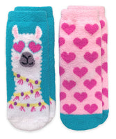 Llama and Hearts Fuzzy Non-Skid Slipper Socks 2pk
