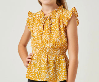 Hayden Girls Mustard Ruffled Smocked Waist Top