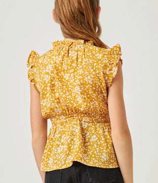 Hayden Girls Mustard Ruffled Smocked Waist Top
