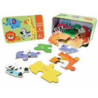 Wooden Zoo Animal Puzzles in a Tin