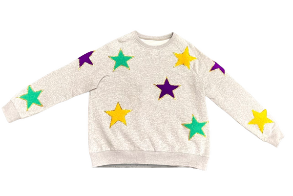 Belle Cher Mardi Gras Chenille Stars Sweatshirt
