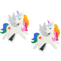 Acrylic Hair Clips - Rainbow Winged Unicorn