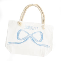 Over the Moon Gift Watercolor Bow Canvas Tote - Blue