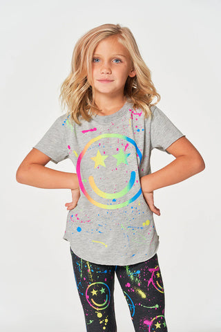 Chaser Girl Vintage Grey S/S Happy Face Tee