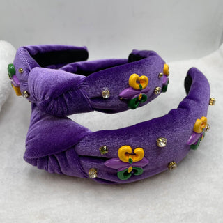 Velveteen Knotted Headband - Mardi Gras Fleur De Lis