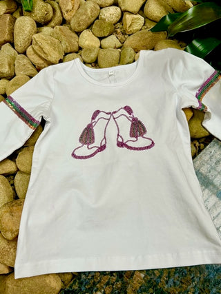 Mardi Gras Sequin Boot Tee - L/S - Lavender