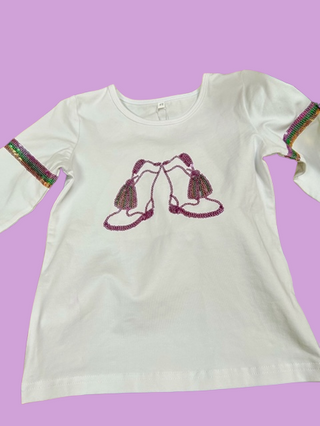 Mardi Gras Sequin Boot Tee - L/S - Lavender