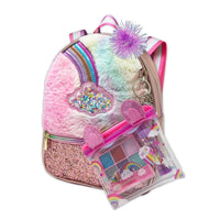 Stylish Beauty Mini Backpack - Faux Fur Rainbow