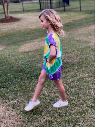 Erge Tie Dye Heart Mardi Gras Romper
