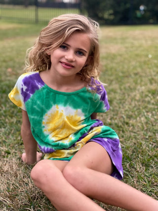 Erge Tie Dye Heart Mardi Gras Romper