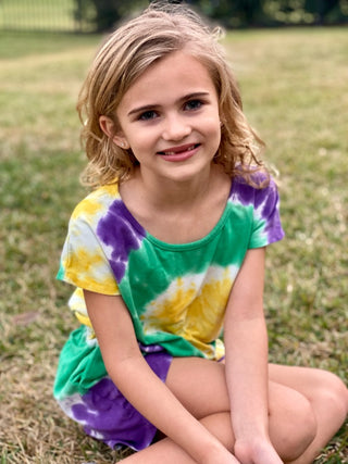 Erge Tie Dye Heart Mardi Gras Romper