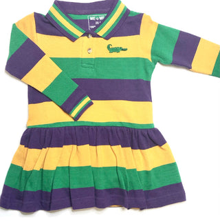 Striped Mardi Gras LS Rugby Drop Waist Dress