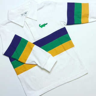 Mardi Gras White Long Sleeved Rugby Polo Shirt