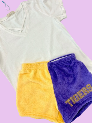 CUSTOM Purple & Gold TIGERS Fleece Shorts