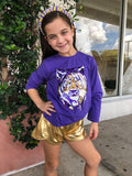 Child Sequin Tiger Face L/S Gameday Tee