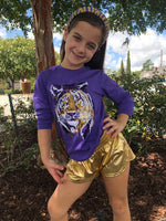 Child Sequin Tiger Face L/S Gameday Tee