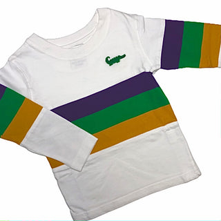 Mardi Gras Long Sleeved White Crewneck Rugby Tee