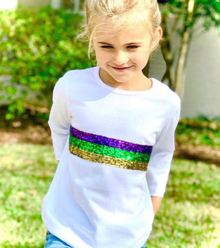 White Sequin Mardi Gras Knit Crewneck Tee