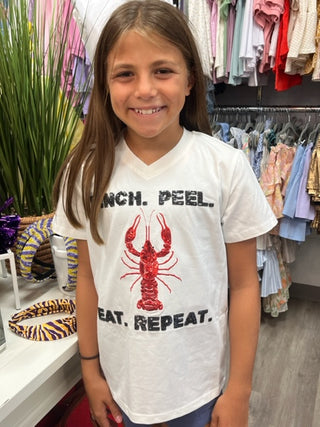 Pinch Peel Eat Repeat Sequin Crawfish Tee
