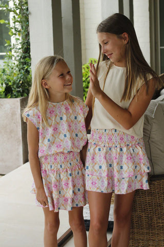 Pleat Collection Pink & Orange Scottie Skirt