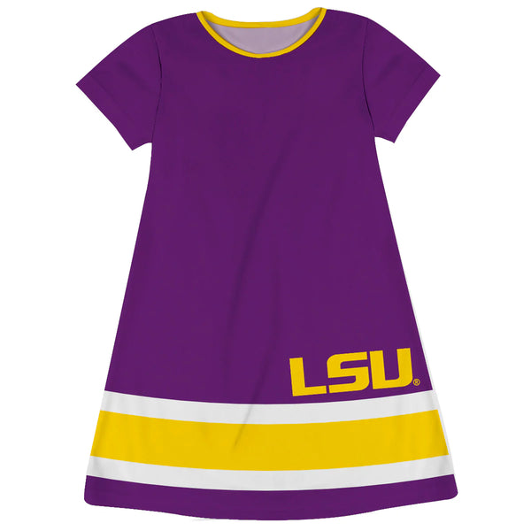 LSU Tigers Purple Short Sleeve A Line Dress