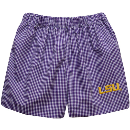 LSU Tigers Embroidered Purple Gingham Pull On Shorts