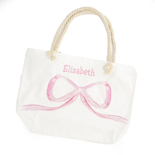 Over the Moon Gift Watercolor Bow Canvas Tote - Pink