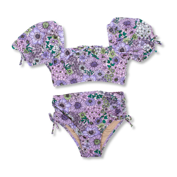 Shade Critters Mod Purple Floral High Waist Cinched Bikini