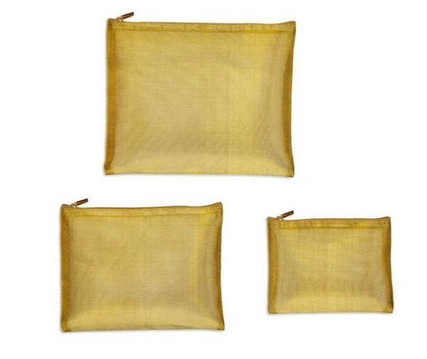 Gold Mesh Zippered Bags - Set of 3