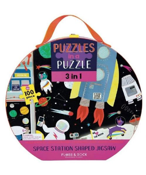 3-in-1 100Pc Space Station Shaped Jigsaw Puzzle