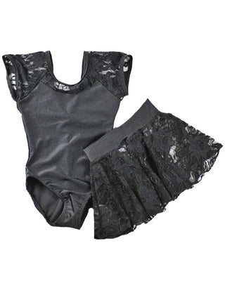Reflectionz Black Lace Cap Sleeve Leotard