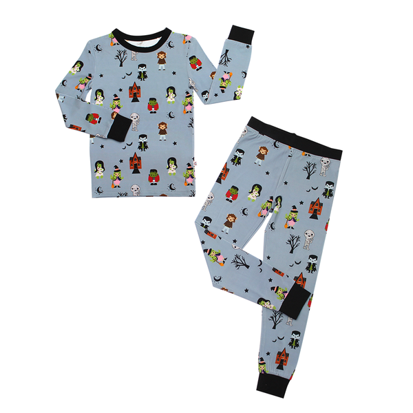 Kids  Monster Party Halloween Bamboo L/S 2Pc Pajama  Set