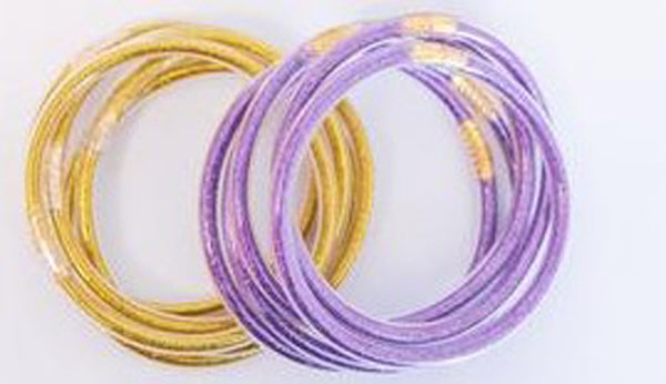 Azarhia Solid Purple/Gold Waterproof 6Pc Bangle Set