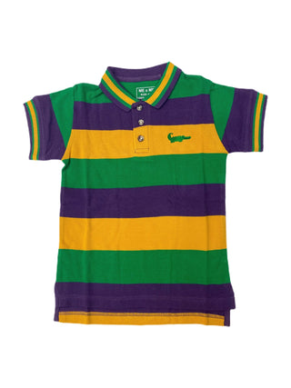 Mardi Gras Striped Short Sleeved Polo Shirt