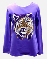 Adult Sequin Tiger Face L/S Gameday Tee
