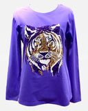 Adult Sequin Tiger Face L/S Gameday Tee