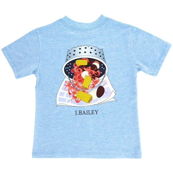 J. Bailey Logo Tee Shirt - Crab Boil on Heather Blue