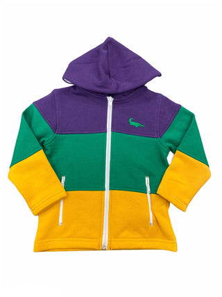 Tri-Color Zipper Front Mardi Gras Hoodie