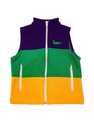 Tri-Color Zipper Front Mardi Gras Vest