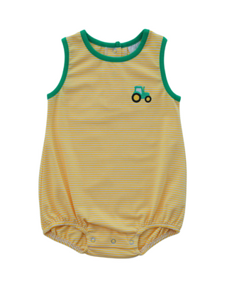 Itsy Bitsy Yellow Striped Knit Bubble - Tractor