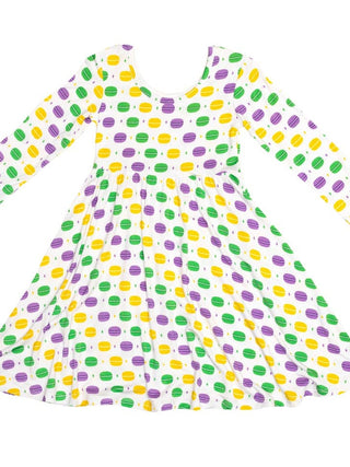 Mardi Gras Macarons Long-Sleeved Twirl Dress
