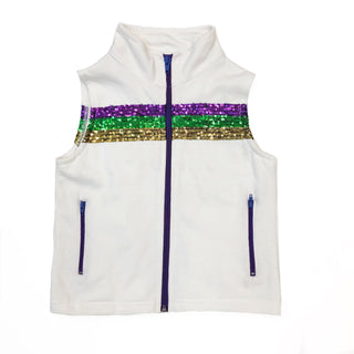 White Zipper Front Sequin Mardi Gras Vest