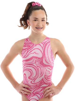 Snowflake Gymnastics Leotard with Scrunchie - Pink Razzleberry